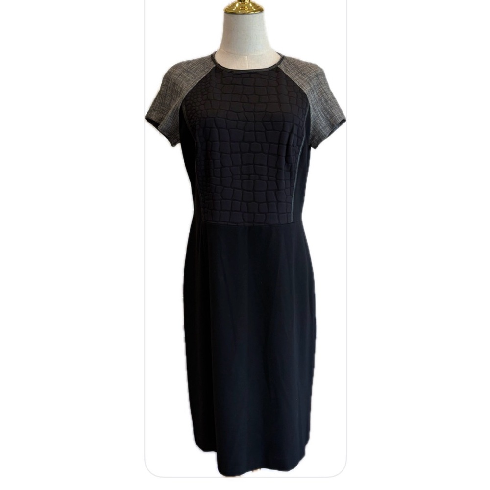 Lafayette 148 New York Black & Gray Short Sleeves Sheath Dress 8
